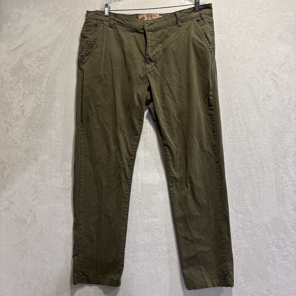 Iron And Resin Craftsman Pants Men's 38 Army Green Cotton Chino Stretch Casual